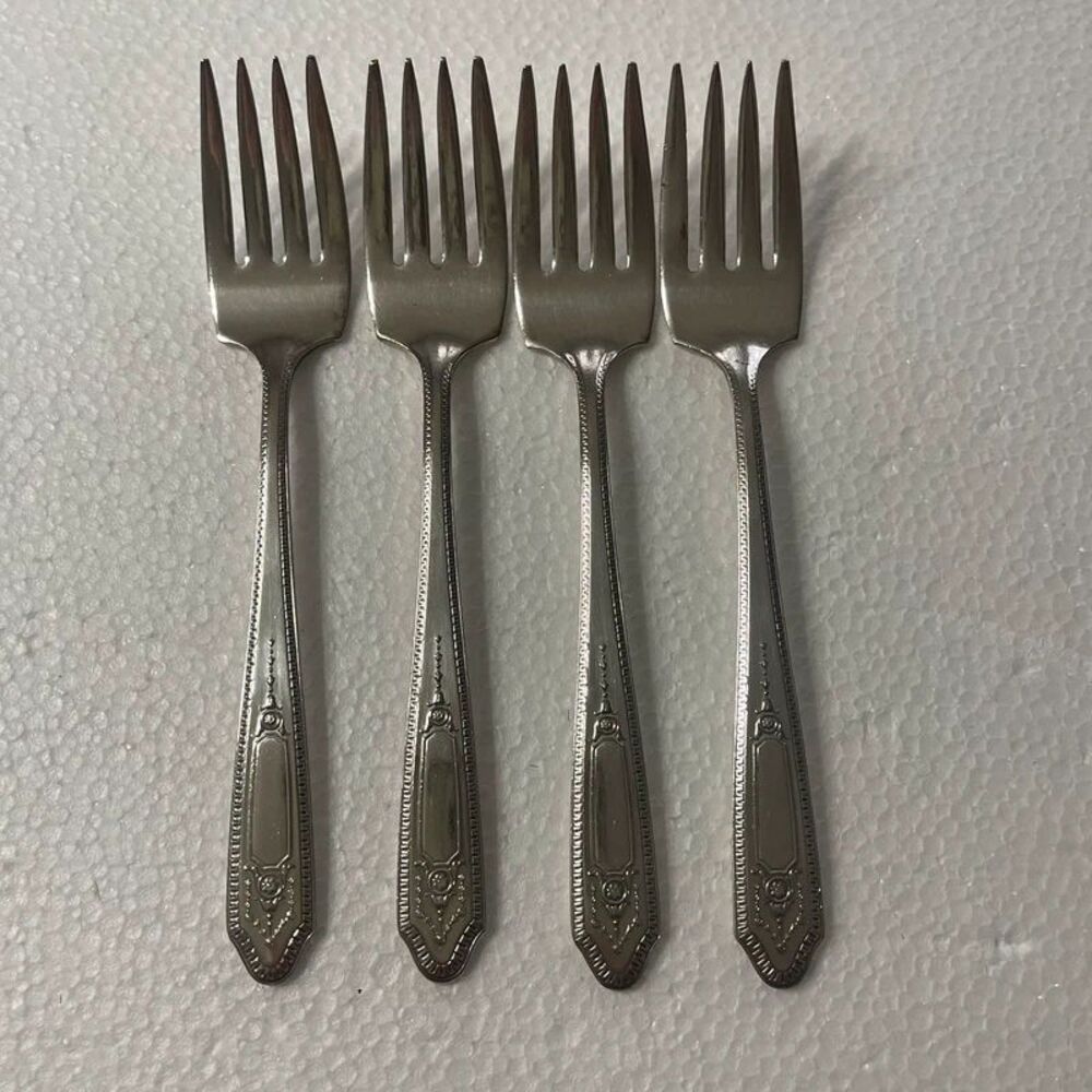 Vintage Silverware Set Of 4 Martinique Pattern Salad Forks Marked E.P.B.B.